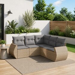 Outdoor Garden Sofa Set 5 Piece Beige Poly Rattan Patio Furniture with Storage