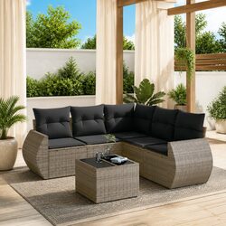 6 Piece Outdoor Garden Sofa Set Grey Poly Rattan Patio Furniture with Storage