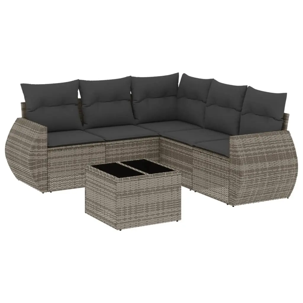 6 Piece Outdoor Garden Sofa Set Grey Poly Rattan Patio Furniture with Storage