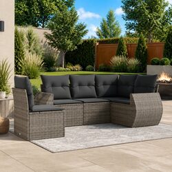 Garden Sofa Set 5 Piece Outdoor Furniture Grey Poly Rattan with Cushions Storage