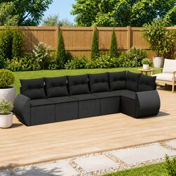 Garden Sofa Set 6 Piece Outdoor Furniture Black Poly Rattan with Storage