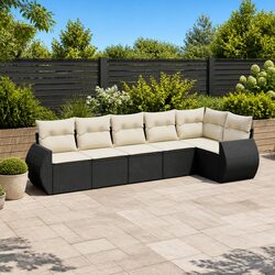 Garden Sofa Set 6 Piece Outdoor Furniture Black Poly Rattan Modular Patio