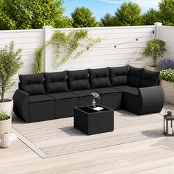 7 Piece Garden Sofa Set with Cushions Black Outdoor Patio Furniture Modular