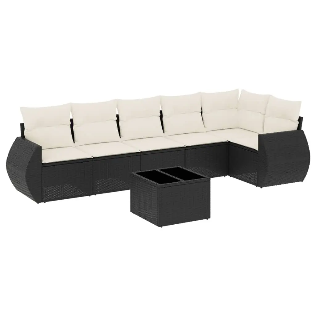 7 Piece Garden Sofa Set with Cushions Storage Black Outdoor Patio Furniture