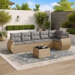 7 Piece Garden Sofa Set Beige Outdoor Furniture Patio Sectional with Cushions