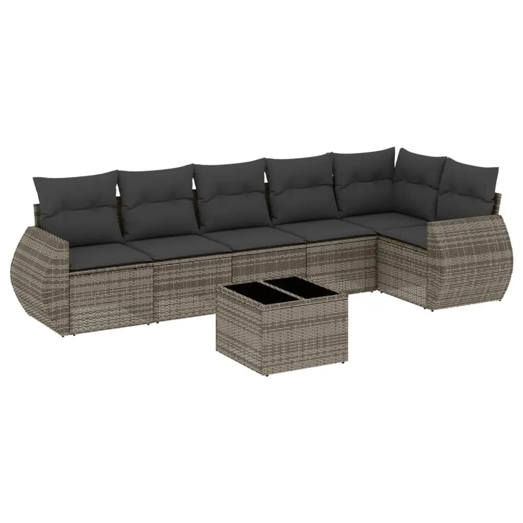 7 Piece Garden Sofa Set Outdoor Furniture Grey Poly Rattan Patio Lounge Seating