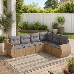 Garden Sofa Set 6 Piece Outdoor Furniture Patio Seating Beige with Cushions