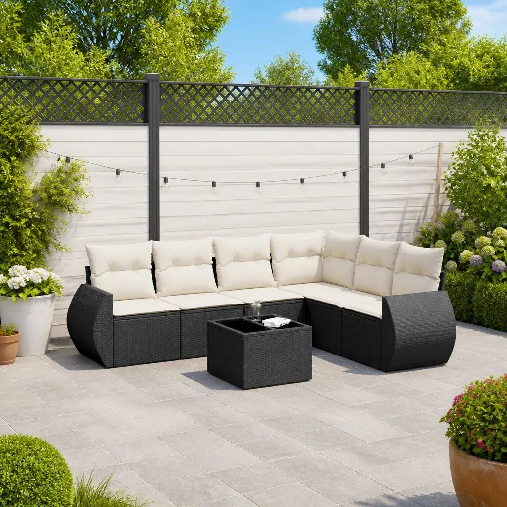 7 Piece Garden Sofa Set Outdoor Patio Furniture with Cushions Storage Black