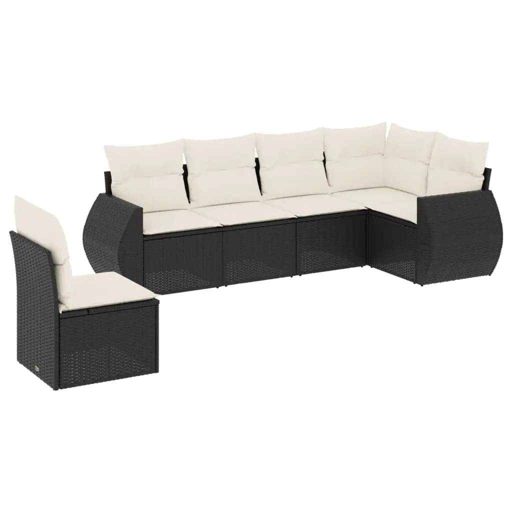 6 Piece Garden Sofa Set Black Poly Rattan Outdoor Furniture with Cushions