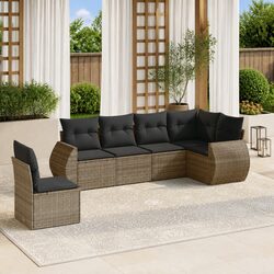 Garden Sofa Set 6 Piece Outdoor Furniture Patio Sectional Grey Poly Rattan