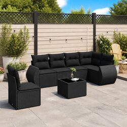 7 Piece Garden Sofa Set with Storage Cushions Outdoor Patio Furniture Black