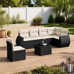 7 Piece Garden Sofa Set with Cushions Storage Black Outdoor Patio Furniture