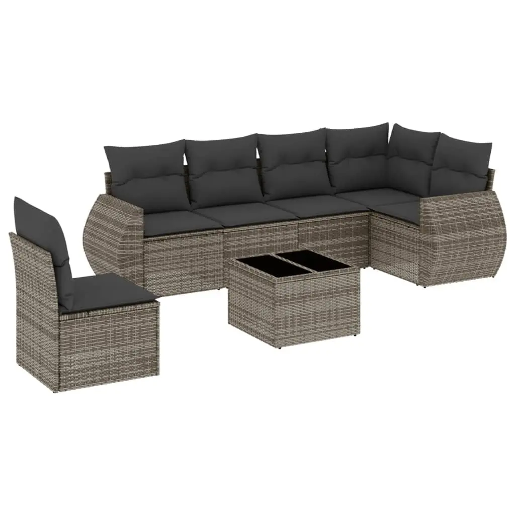 7 Piece Garden Sofa Set Grey Poly Rattan Outdoor Furniture Patio Sectional With