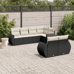 Garden Sofa Set 7 Piece Outdoor Furniture Black Poly Rattan Patio Seating