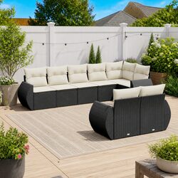 Garden Sofa Set 8 Piece Outdoor Patio Furniture Black Poly Rattan Modular