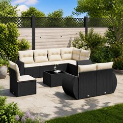 Garden Sofa Set 9 Piece Outdoor Furniture Black Poly Rattan with Cushions