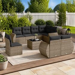 Garden Sofa Set 9 Piece Outdoor Furniture Grey Poly Rattan Modular Patio with