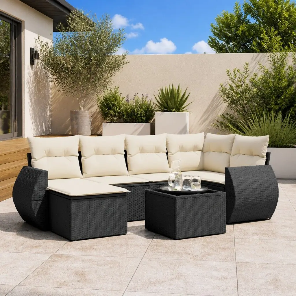 Outdoor Lounge Furniture Set 7 Piece Garden Sofa Poly Rattan Black Patio