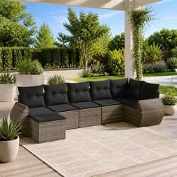 Garden Sofa Set 7 Piece Outdoor Furniture Patio Seating Grey Poly Rattan Modular