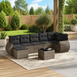 Garden Sofa Set 8 Piece Outdoor Furniture Grey Poly Rattan Modular Patio Lounge