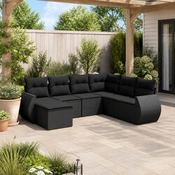 Garden Sofa Set 7 Piece Outdoor Furniture Black Poly Rattan Modular Patio