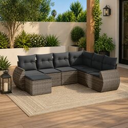 7 Piece Garden Sofa Set with Storage Cushions Grey Outdoor Patio Furniture
