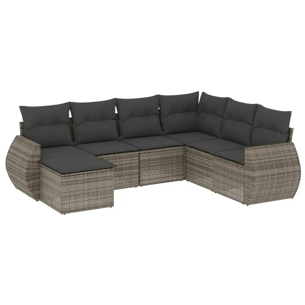 7 Piece Garden Sofa Set with Storage Cushions Grey Outdoor Patio Furniture