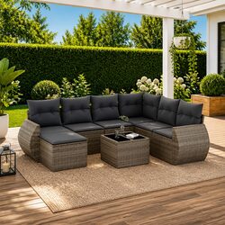 Garden Sofa Set 8 Piece Outdoor Furniture Grey Poly Rattan Patio Lounge Seating