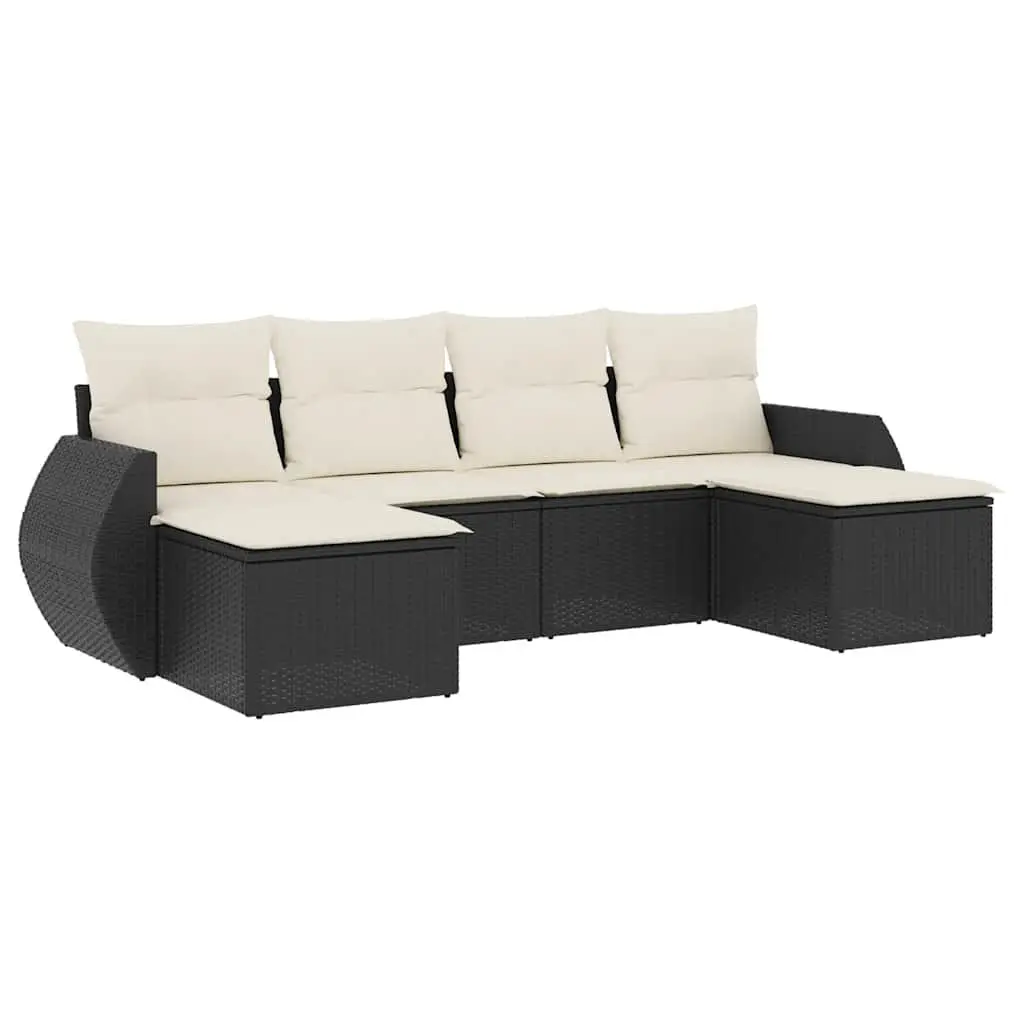 6 Piece Garden Sofa Set Outdoor Furniture with Cushions Storage Black Poly