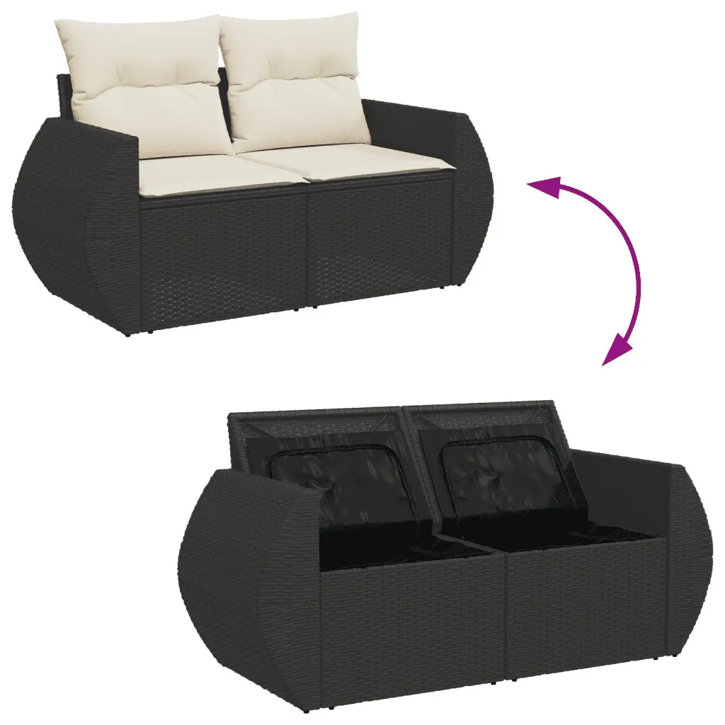 6 Piece Garden Sofa Set Outdoor Furniture with Cushions Storage Black Poly