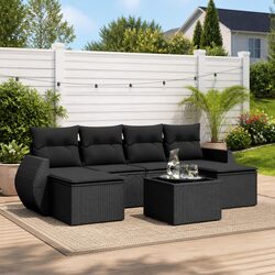 7 Piece Outdoor Garden Sofa Set Black Poly Rattan Patio Furniture with Storage