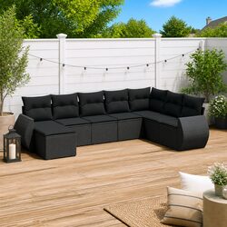 Garden Sofa Set 8 Piece Outdoor Furniture Black Poly Rattan Patio Seating