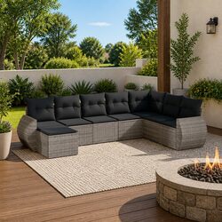 Garden Sofa Set 8 Piece Outdoor Furniture Grey Modular Patio Conversation Seats