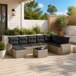 Garden Sofa Set 9 Piece Outdoor Furniture Grey Poly Rattan Patio Sectional with