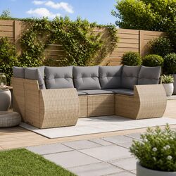 Garden Sofa Set 6 Piece Outdoor Furniture Beige Poly Rattan Patio Seating