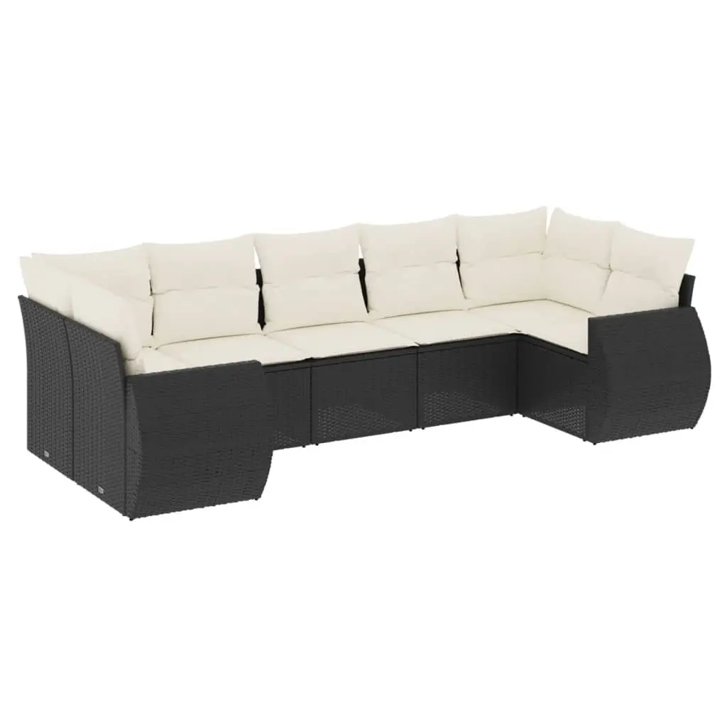 7 Piece Garden Sofa Set Outdoor Furniture Black Poly Rattan Patio Sectional