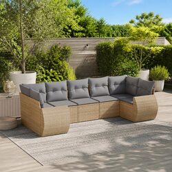 Outdoor Garden Sofa Set 7 Piece Beige Poly Rattan Patio Furniture with Storage