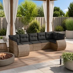 7 Piece Garden Sofa Set Outdoor Furniture Grey Poly Rattan Patio Sectional
