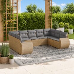 Garden Sofa Set 9 Piece Outdoor Furniture Beige Poly Rattan Patio Lounge Modular