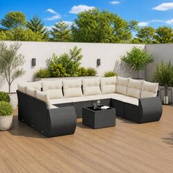 Garden Sofa Set 10 Piece Outdoor Furniture Black Poly Rattan Modular Patio