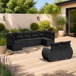 Garden Sofa Set 9 Piece Outdoor Furniture Black Poly Rattan Patio Lounge Modular