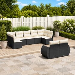 Garden Sofa Set 9 Piece Outdoor Furniture Patio Seating Black Poly Rattan