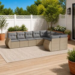 Garden Sofa Set 9 Piece Outdoor Furniture Beige Poly Rattan Patio Lounge Modular