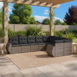 Garden Sofa Set 9 Piece Outdoor Patio Furniture Grey Poly Rattan Modular Seating