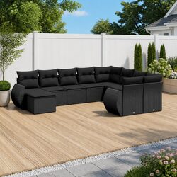 10 Piece Garden Sofa Set with Storage Cushions Black Outdoor Furniture Patio