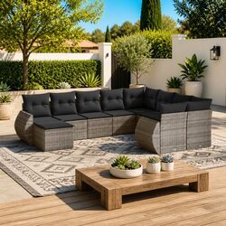 Garden Sofa Set 10 Piece Outdoor Furniture Modular Grey Poly Rattan Patio