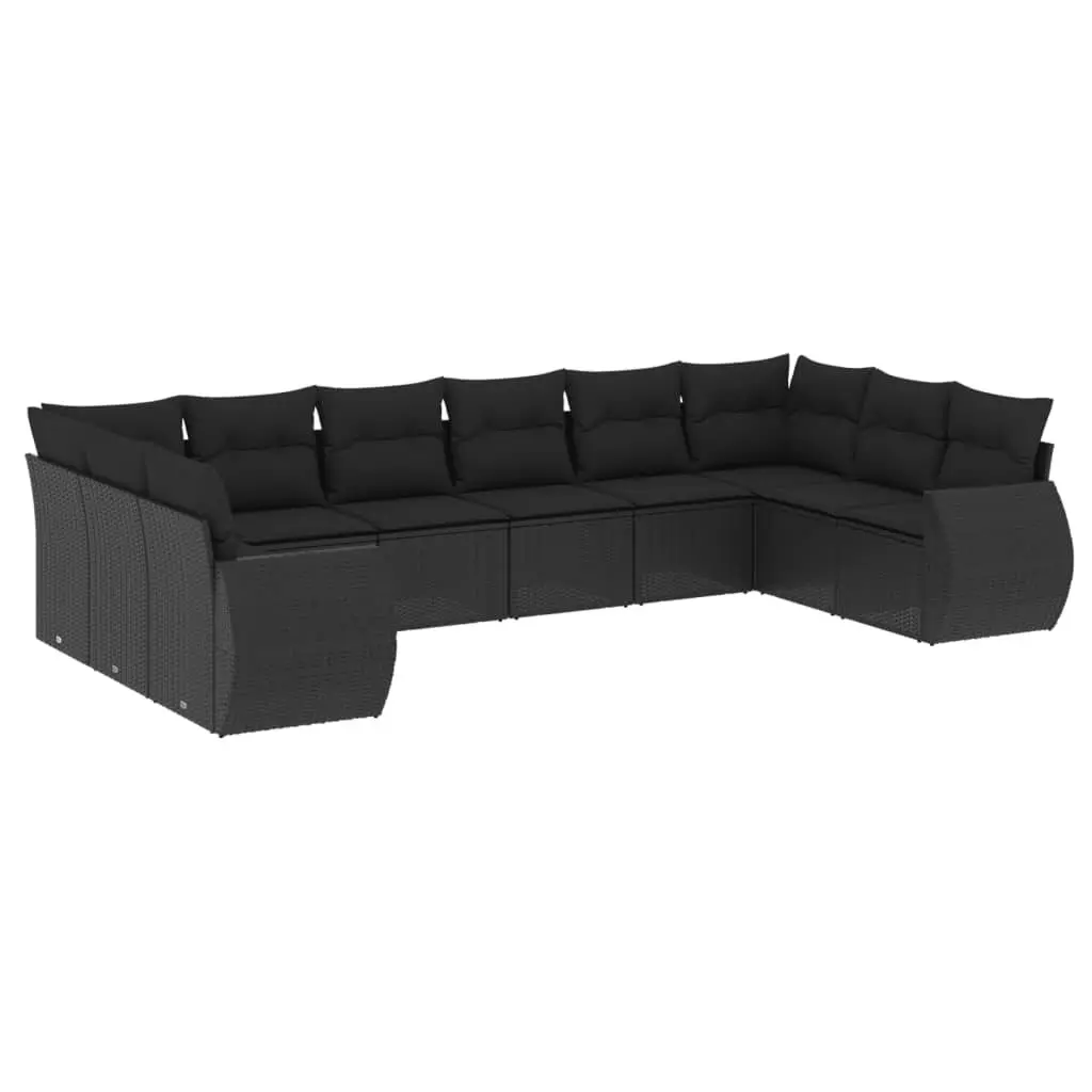 Garden Sofa Set 10 Piece Outdoor Furniture Patio Sectional Black Poly Rattan
