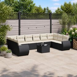 Garden Sofa Set 11 Piece Outdoor Furniture Patio Lounge Black Poly Rattan