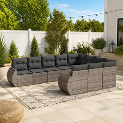 10 Piece Garden Sofa Set with Storage Cushions Grey Outdoor Patio Furniture