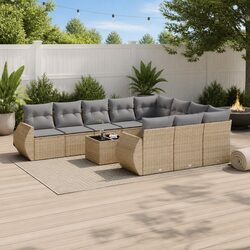 Garden Sofa Set 11 Piece Beige Poly Rattan Outdoor Furniture Patio Lounge with